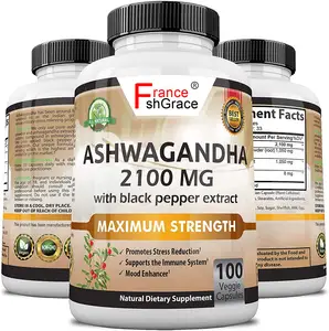 Cápsula de ashwagandha orgânica, em estoque, para alívio de ansiedade natural, potenciador de hidratação, suporte de tiroide imunidade