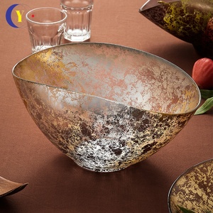 Bol à salade en verre de style moyen-oriental fait main avec feuilles d'or, design classique, écologique, pour hôtels, ensemble de vaisselle - Product Image 1