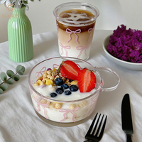 400ml bol en verre rose nœud papillon avec poignée bol à crème glacée salade de fruits bol à dessert flocons d'avoine yaourt petit déjeuner bol