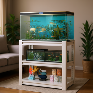 Support d'aquarium à 3 niveaux en métal rectangulaire, 20-30 gallons, étagère réglable pour aquarium, blanc antique, salon - Product Image 2