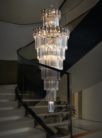 Lustre moderne en cristal pour plafond d'escalier, éclairage gris fumé, lampes suspendues à LED pour escaliers, salle à manger, salon, hôtel, villa