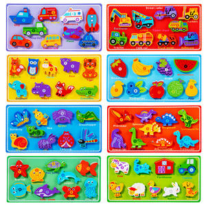 Russisch-Spanisches Montessori Buchstaben-Tier-Erkennungsspielzeug Pädagogisches Kinder-Frucht-Fahrzeug-Zuordnungsbrett 3D Holzpuzzle Spielzeug - Product Image 4