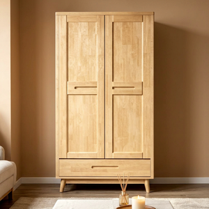 Scandinavian Wooden <b>Wardrobe</b> Shaker Doors Hinged Solid Wood Freestanding Modern Bedroom Furniture 1 Drawer - Product Image 1
