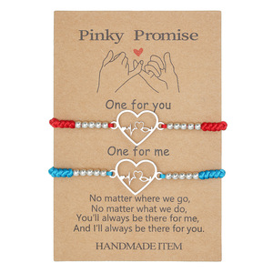 Pinky Promise Braided <b>Bracelet</b> Stainless Steel Heart Adjustable <b>Couple</b> Jewelry Unisex Valentine Gift - Product Image 5