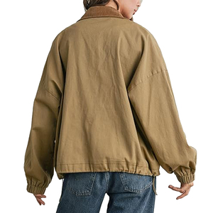 <strong>Women</strong> Barn Jacket Corduroy Collar Zipper Utility Jacket Cinchable Hem Workwear Jacket with Pockets - Product Image 6
