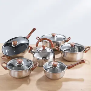 Amazon 12 Pcs Set Thickened Cookware Non-stick Stainless Steel Pots And Pans With Kettle