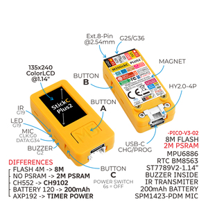Kit de développement IoT officiel M5StickC Plus2 M5Stack ESP32-PICO Mini avec écran TFT de 1,14 pouce, contrôleur IR WiFi et batterie - Product Image 2