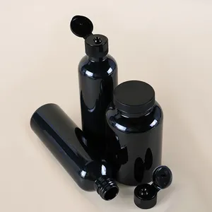 200ml Pet Plastic Square Round Black Bottle Wide Mouth Bottle 7oz Powder Bottle Pill Capsule Bottle With Black Flip Lid