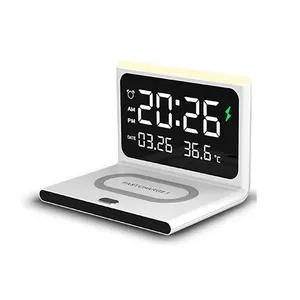 temperature weather station portable desktop qi wireless charging type c usb charger digital led table alarm clock