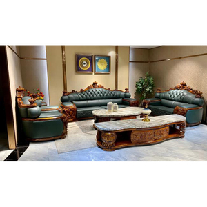 Juego de Sofás de Lujo Estilo Barroco Real en Madera y Cuero Tallado a Mano, Muebles Clásicos para Sala de Estar, Palacio, Villa y Lobby de Hotel - Product Image 1