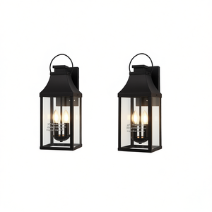 Lanterne murale extérieure moderne en fer noir 20 pouces avec éclairage LED pour jardin, véranda, garage, applique extérieure - Product Image 1