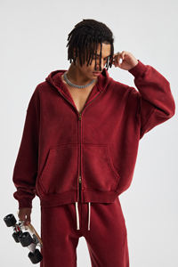 Sudadera con Capucha de Alta Calidad, Corte Cuadrado, 370 g/m², Felpa, con Cierre, Lavado Ácido, Estilo Vintage, Impresión DTG y Bordado - Product Image 4