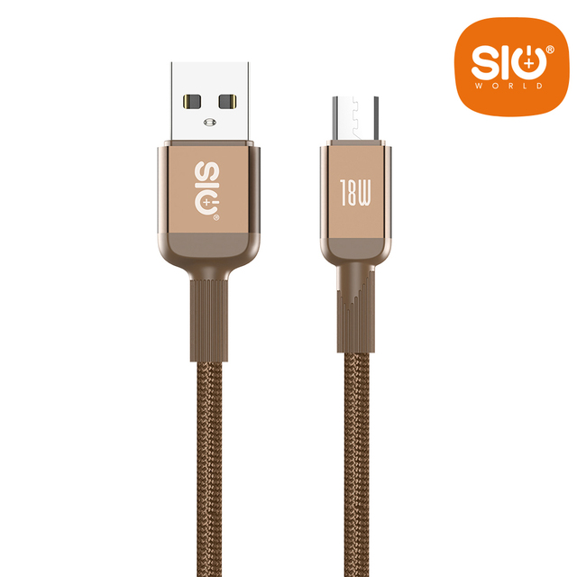 USB to Micro 2.4A Fast Charging Data Cable with Aluminum Alloy Nylon Braiding 1M Length Coffee-colored for Android Mobile Phones