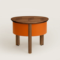 Table d'appoint rotative design avec plateau en bois et corps en cuir pleine fleur pour canapé, chevet ou couloir