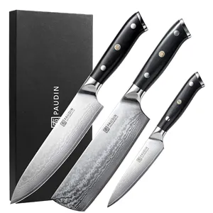 CS3 yeni gelenler şefler bıçak 67-layers şam çelik G10 kolu ile şef bıçağı OEM jilet keskin 3 adet kutu mutfak bıçakları Set