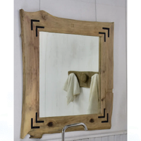 Handcrafted Live Edge Wood Wall Mirror Square Rustic Frame Vanity Mirror for Home and Bathroom Decor