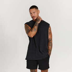 2025 New Summer Casual Style Custom Men's Sleeveless <b>Muscle</b> Gym <b>T</b>-<b>Shirt</b> O-Neck Body Fitness 100% Cotton Washed Solid Pattern - Product Image 1