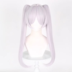 Perruque de cosplay longue <span class=keywords><strong>Sousou</strong></span> No Frieren en fibre haute température, cheveux lâches, double queue de cheval, lavande clair, style anime - Product Image 4