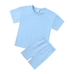 8403 Kinder einfarbig zweiteilige Biker Shorts Set Kleinkind Mädchen benutzer definierte Sommer Outfits Kinder Boutique Kleidung Sets