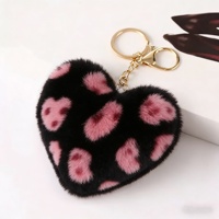 Porte-clés en peluche en forme de cœur imprimé léopard multicolore en fausse fourrure, cadeau promotionnel, porte-clés boule en forme de cœur