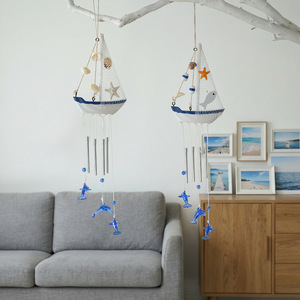 โมบายลมรูปเรือใบสไตล์ทะเล พร้อมปลาโลมาและเปลือกหอย ของตกแต่งบ้านสำหรับใช้ภายในและภายนอกอาคาร - Product Image 3