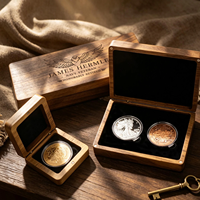 Boîte de présentation personnalisée en noyer pour pièces de monnaie, support en bois gravé sur mesure pour pièces de monnaie de collection avec doublure en velours, étui cadeau pour collectionneur