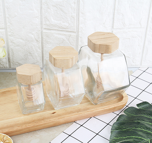Barattoli di Vetro per Miele da 100ml, Mini Contenitori Esagonali con Coperchio in Legno di Bambù - Product Image 3