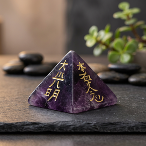 Pyramide de cristal de pierre précieuse d'énergie curative en améthyste naturelle avec symbole Reiki, fabricant, fournisseur, exportateur de Moin Agate - Product Image 3