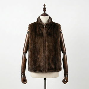 Gilet <span class=keywords><strong>in</strong></span> <span class=keywords><strong>Visone</strong></span> Marrone da Donna, Reversibile <span class=keywords><strong>in</strong></span> Vera Pelliccia e Lana, con Zip, Invernale, Lussuoso, Corto, Casual, Antivento, <span class=keywords><strong>in</strong></span> Poliestere - Product Image 1