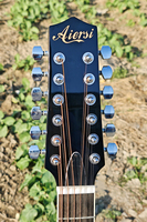 Guitare acoustique électrique à 12 cordes Aiersi Factory, couleur noire, 41 pouces, table en épicéa contreplaqué, fond et côtés en acajou
