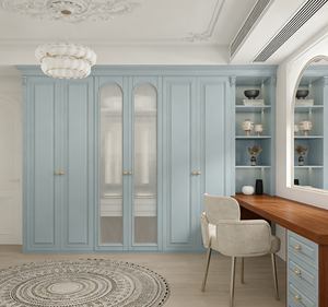 Armoire française bleu clair de luxe - Portes en maille cintrée et quincaillerie dorée, rangement intégré pour la chambre à coucher - Product Image 4