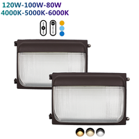 Luminaire mural extérieur LED en verre trempé anti-UV ETL CE 277V 347V 3Power 3CCT 60w 80w 100w 120w 150w IP65