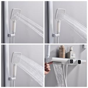 Ensemble de douche thermostatique élégant en laiton blanc Pomme de douche à cascade triple fonction avec tige de levage réglable et support de rangement - Product Image 4