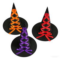 Chapeau de sorcière élégant à lacets, chapeau conique pointu noir avec nœud en satin coloré pour cosplay, fête à thème carnaval, déguisement de scène
