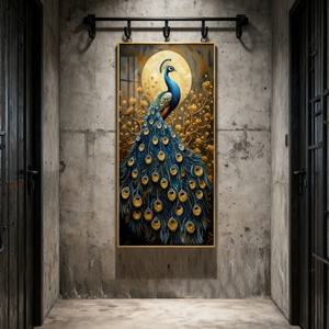 Peinture murale personnalisée d'art indien pour salon, impressions HD, décorations murales paon, décoration d'hôtel, peinture sur porcelaine cristalline LED - Product Image 6