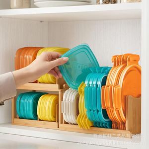 Bamboo Kitchen Storage <b>Rack</b> Multi Compartment <b>Dish</b> Organizer Tidy Tableware Holder for Kitchen Use - Product Image 1