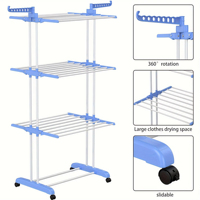 Séchoir à linge multifonctionnel 4 niveaux peu encombrant, pliable et extensible, grande étagère mobile avec roulettes