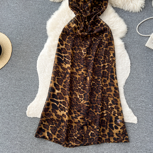 Abito Estivo con Stampa Leopardata per Donne, Collo a Cappuccio, Vita Stretta, Vestito da Sera Aderente a Lunghezza Media - Product Image 3