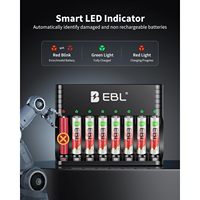 Piles rechargeables AA au lithium EBL avec chargeur, lot de 8, 3000 mWh, 1,5 V, tension constante, piles rechargeables au lithium AA