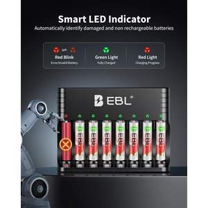 EBL Lot de 8 piles rechargeables AAA cylindriques au lithium-ion 1300mWh 1,5V Triple chargeur Longue durée 1600+ cycles - Product Image 6