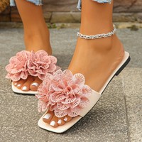 Sandales Plates Tendance en PU 2025 de Gros, à Motif Floral Américain et Européen, pour Femmes – Chaussures Décontractées d'Extérieur