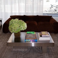 Table basse rectangulaire moderne et minimaliste en acier inoxydable, style luxe léger, design haut de gamme, modèle créatif, mobilier de maison