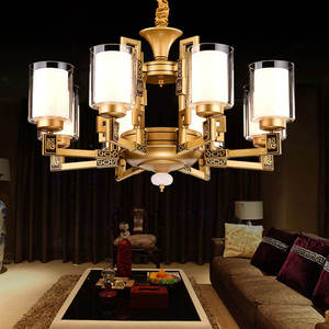 Nueva Lámpara de Araña de Hierro Dorado de Estilo Chino Moderno con Pantallas Cilíndricas de Vidrio para Sala de Estar - Product Image 5