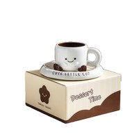 Mug en céramique mignon pour filles, tasse à café esthétique avec plateau, design de dessin animé, cadeau d'anniversaire parfait avec boîte cadeau pour offrir