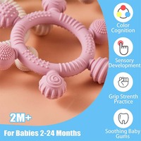 Anneau de dentition suspendable à 6 picots, jouet souple en silicone de qualité alimentaire non toxique, outil de soulagement de la dentition pour nouveau-nés et enfants de 2 ans, léger et durable