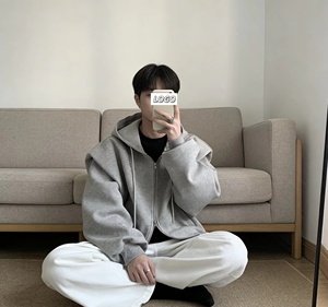 Nuovi Arrivi Personalizzati: Felpe e Maglioni <span class=keywords><strong>con</strong></span> Zip Grigio da Uomo - Vestibilità Ampia in Tessuto Pettinato Stampato a Scarica per la Primavera - Product Image 3