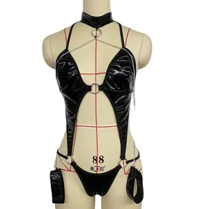 Vestido de cuero de látex para mujer, lencería Sexy, picardías, ropa interior, disfraces eróticos con escote en V profundo extremo, ropa para discoteca - Product Image 6