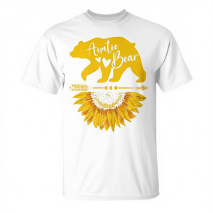 T-shirt Auntie Bear Sunflower per mamma, zia, nonna, girocollo bianco - Product Image 1
