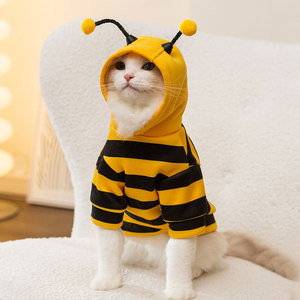 Bee-Themed Pet Hoodie Striped Yellow Black Fleece Warm Four Seasons <b>Dog</b> Cat <b>Clothes</b> Cute Design <b>For</b> <b>Small</b> Pets - Product Image 3