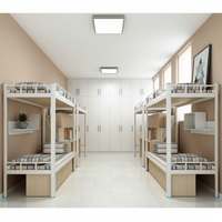Lit superposé en acier au design moderne personnalisé pour dortoir, avec armoire, bureau en bois et échelle de rangement intégrée